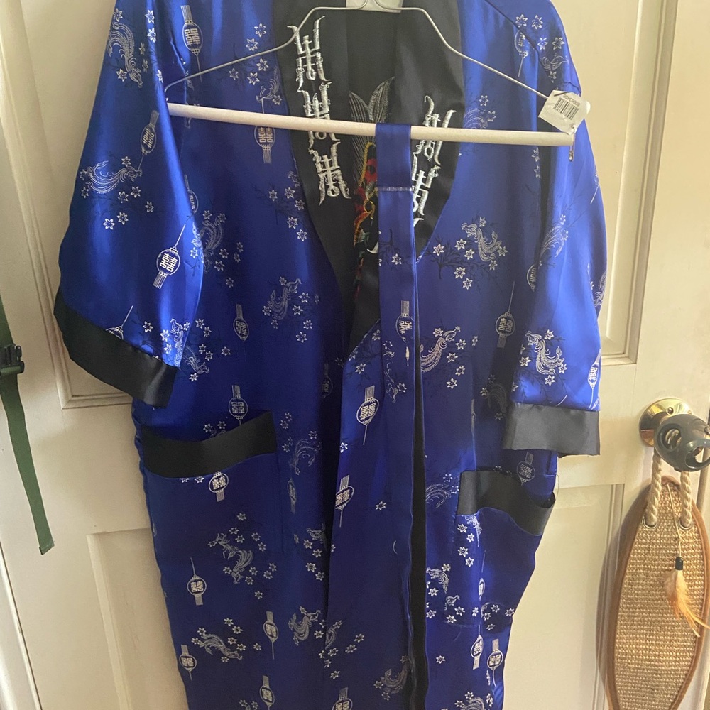 Vintage satin reversible kimono short large Chinese dragon